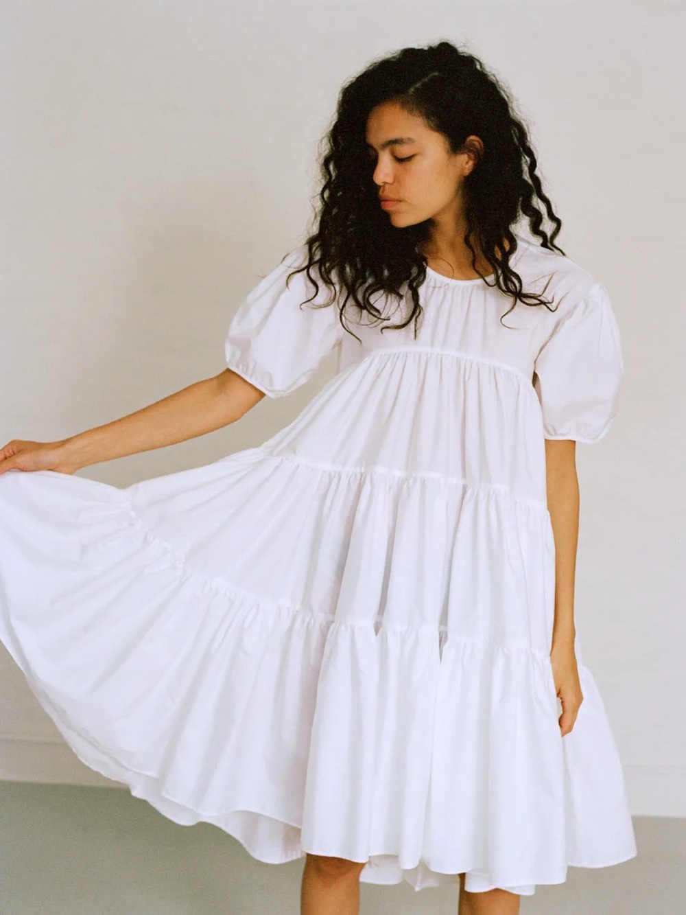 NWT Cecilie Bahnsen Taffeta Esme Tier Dress White US 6